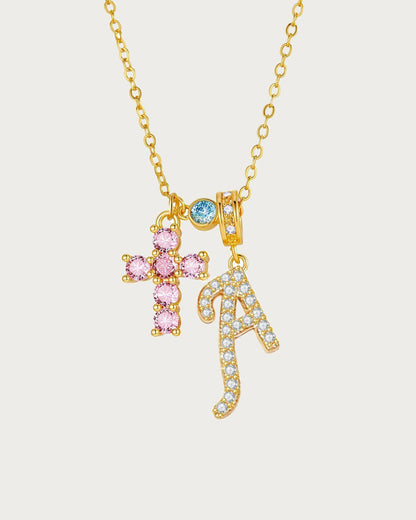 Alma Sparkling Letter Cross Golden Necklace