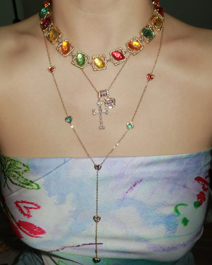 Carol Colorful Hearts Golden Long Necklace
