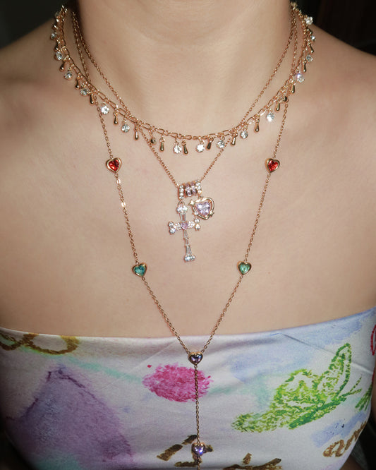 Carol Colorful Hearts Golden Long Necklace