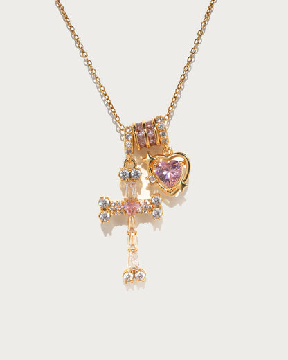 Doreen Pink Heart Cross Pendant Necklace