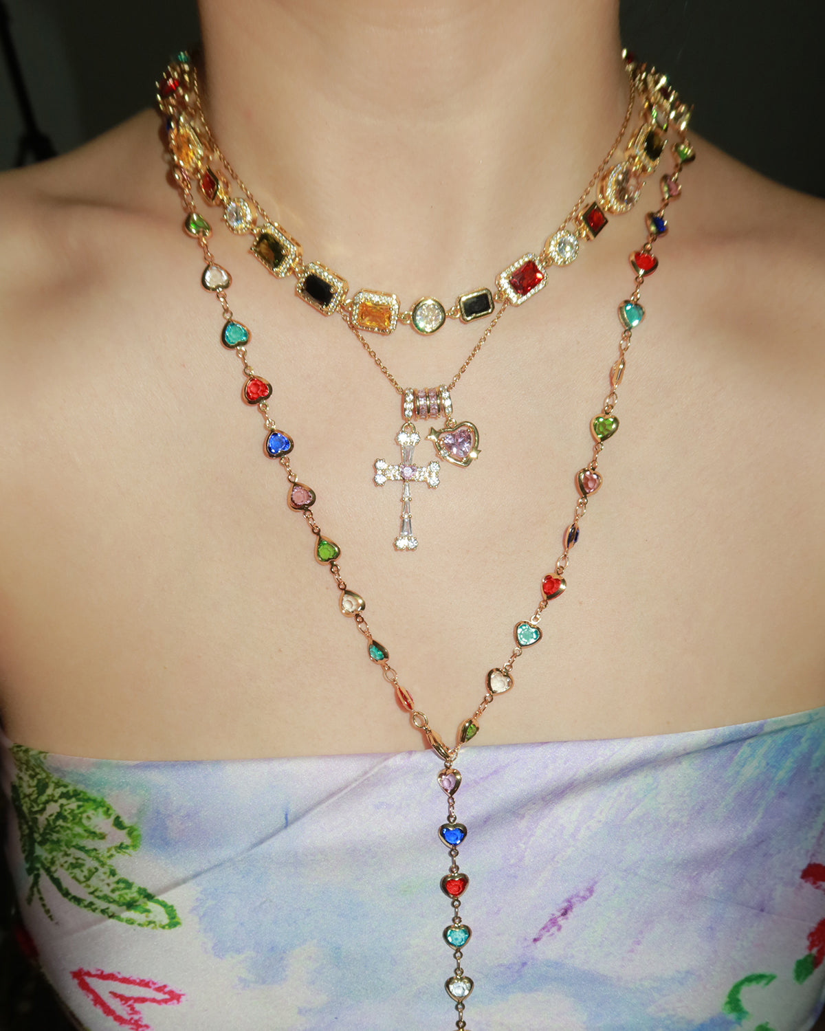 Doreen Pink Heart Cross Pendant Necklace