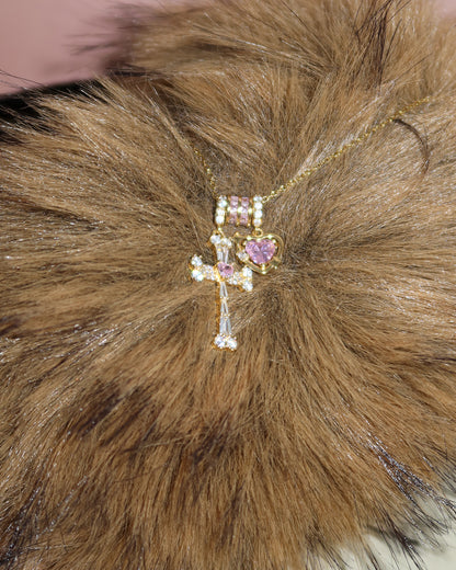 Doreen Pink Heart Cross Pendant Necklace