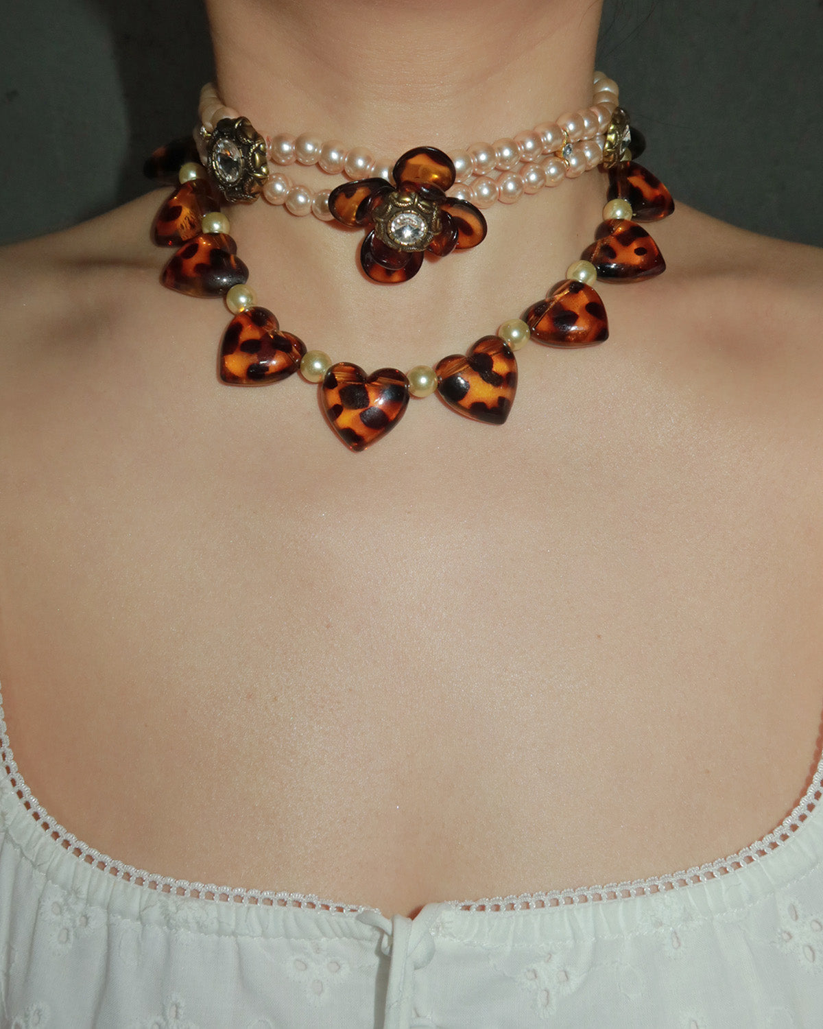 Florence Leopard Rose Pearl Choker Necklace