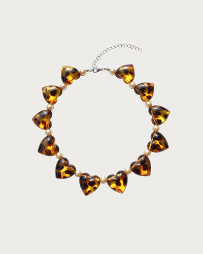 Florence Bold Leopard Hearts Pearl Necklace