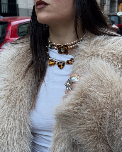 Florence Bold Leopard Hearts Pearl Necklace