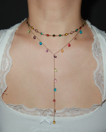 Sharon Elegant Rainbow Layered Lariat Necklace