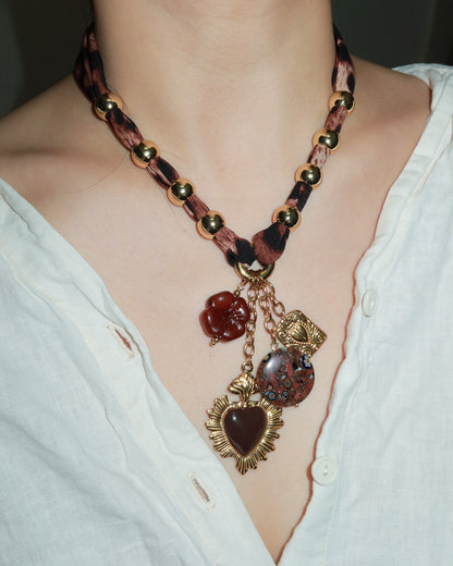 Trista Leopard Heart Flower Golden Pendant Necklace