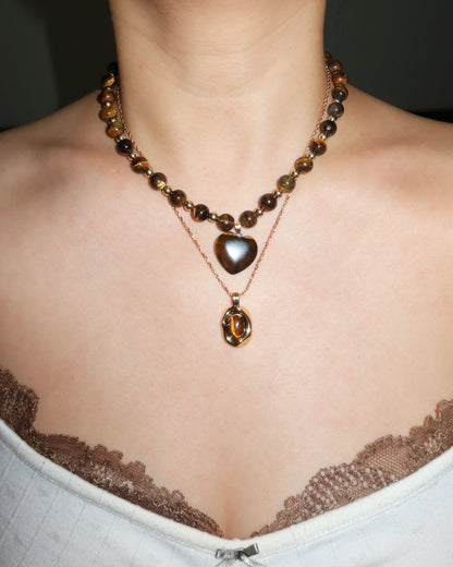 Elva Natural Tiger Eye Golden Pendant Necklace