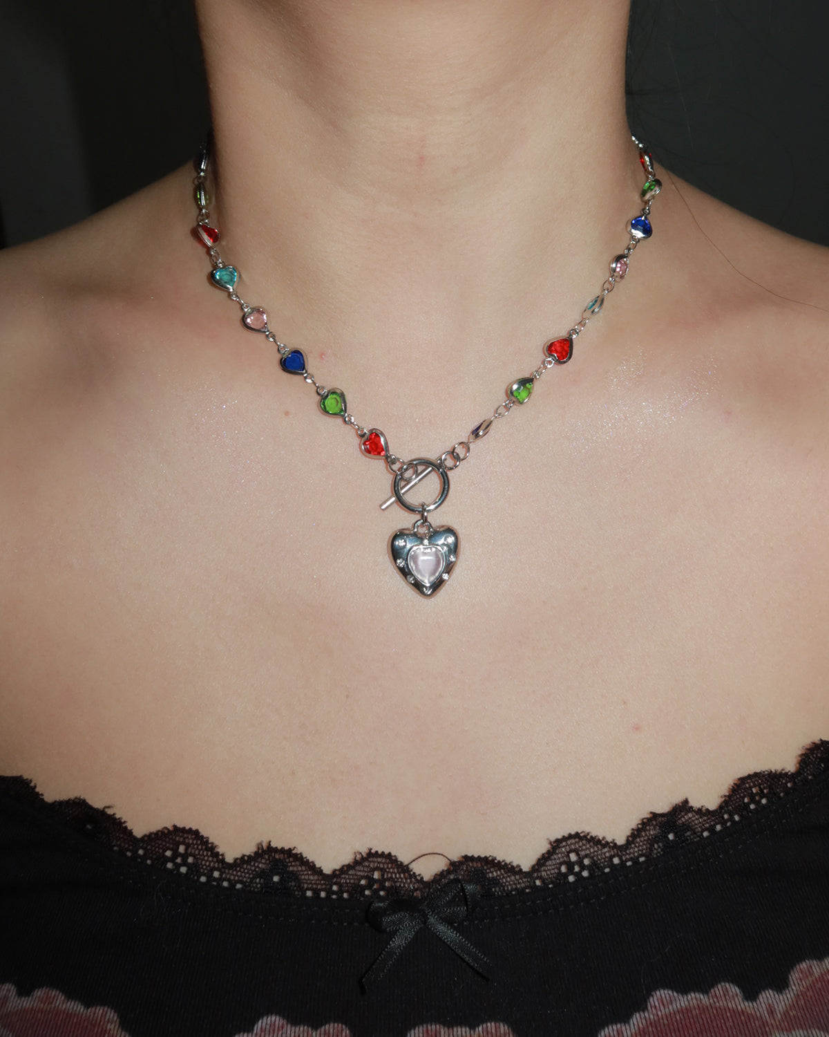 Eve Colorful Hearts Silver Pendant Necklace