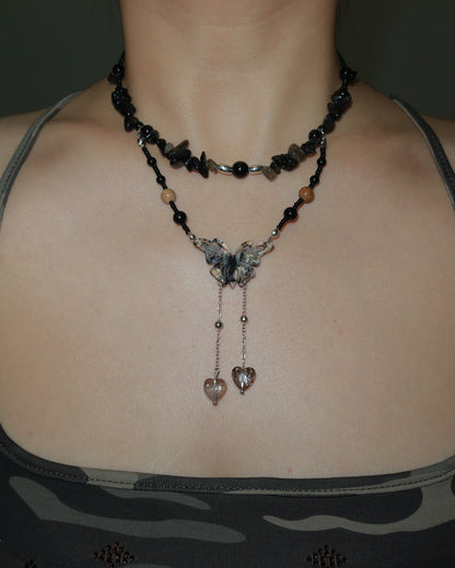 Eleanore Crushed Stone Butterfly Beaded Necklace