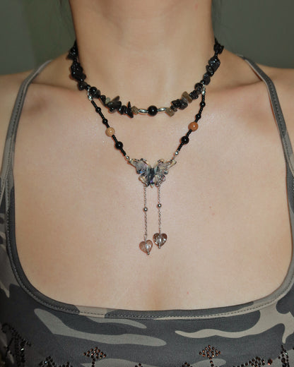 Eleanore Crushed Stone Butterfly Beaded Necklace
