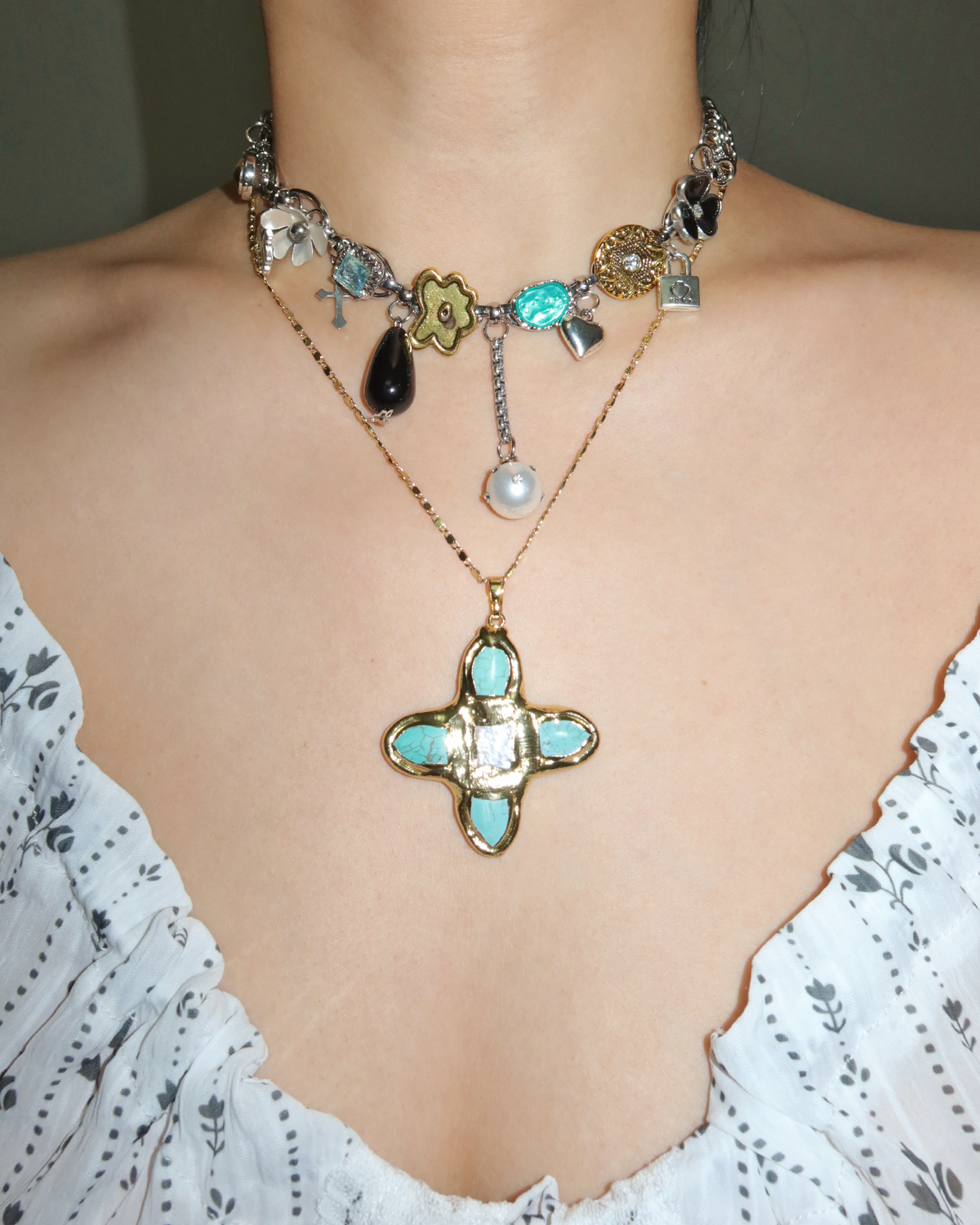 Riva Heart Pearl Silver Chocker Necklace