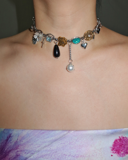 Riva Heart Pearl Silver Chocker Necklace