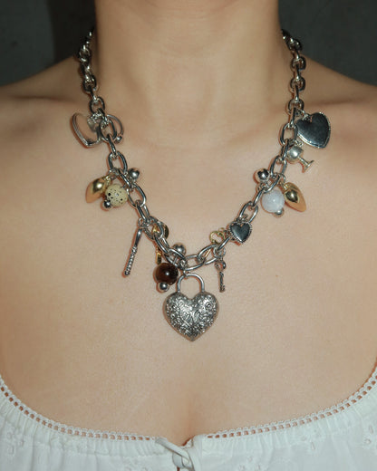 Vicky Love You Tiger Eye Hearts Charm Necklace