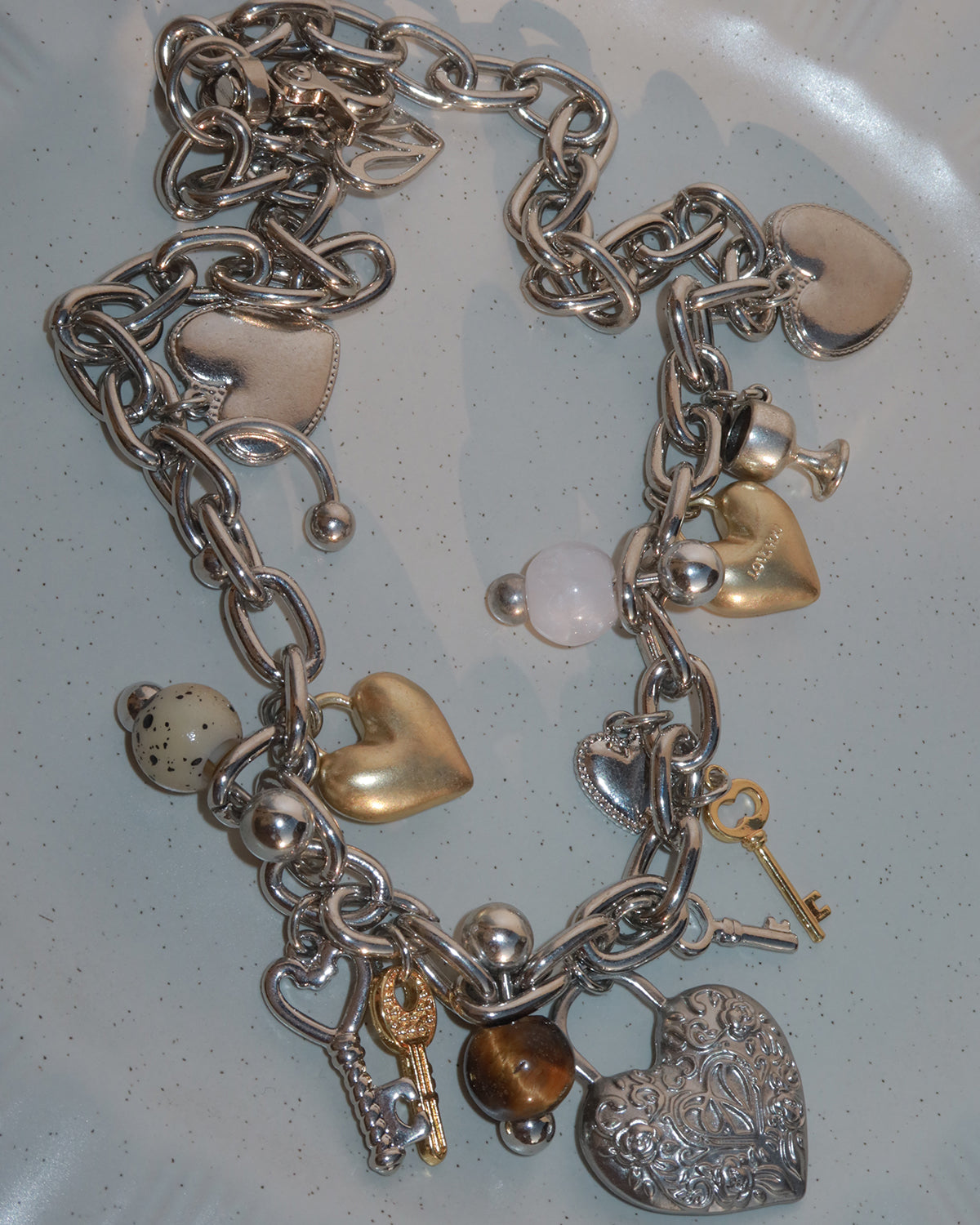 Vicky Love You Tiger Eye Hearts Charm Necklace