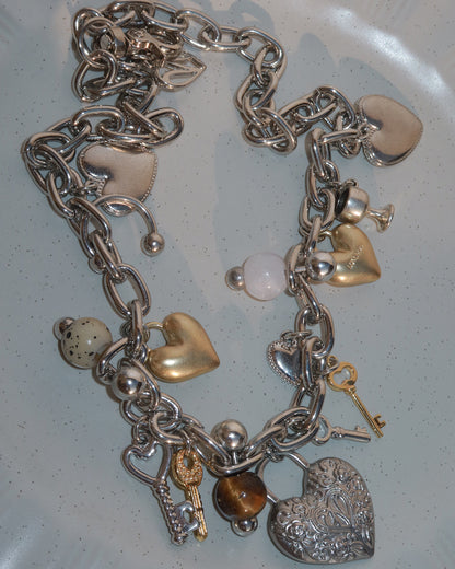 Vicky Love You Tiger Eye Hearts Charm Necklace