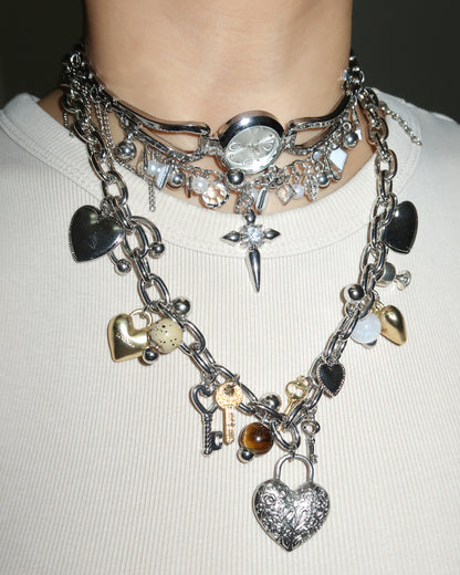 Martina Cross Tassel Clock Silver Necklace
