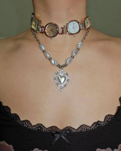 Ivy Heart Baroque Silver Necklace