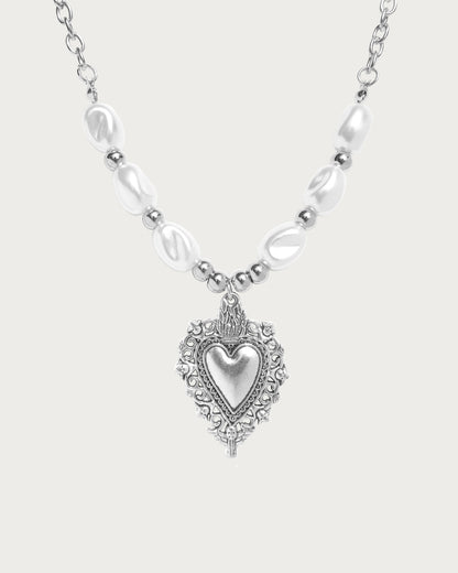 Ivy Heart Baroque Silver Necklace