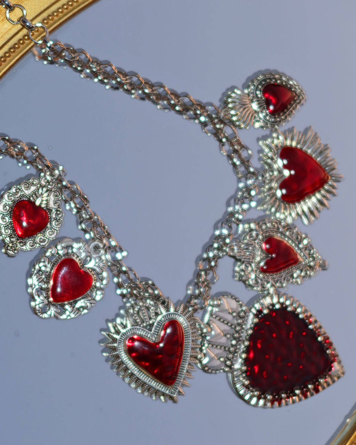 (Free On Oders $69+)Frederica Vintage Red  Heart Silver Necklace