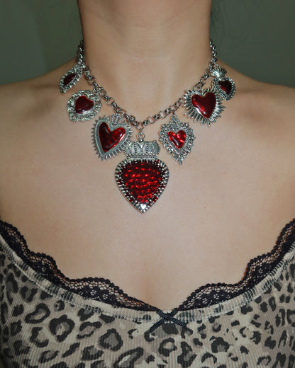 Frederica Vintage Red  Heart Silver Necklace