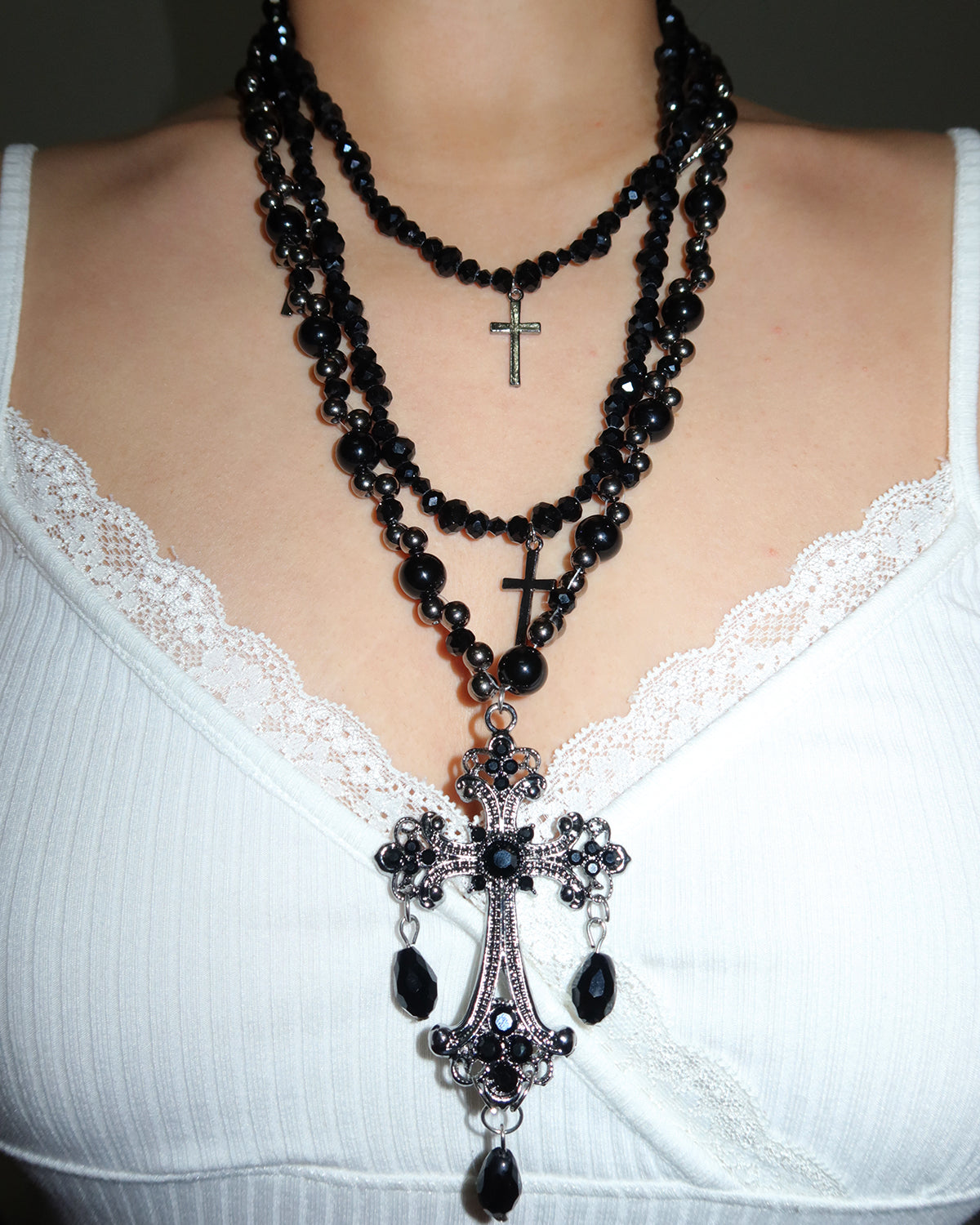 Jacqueline Black Cross Layered Necklace