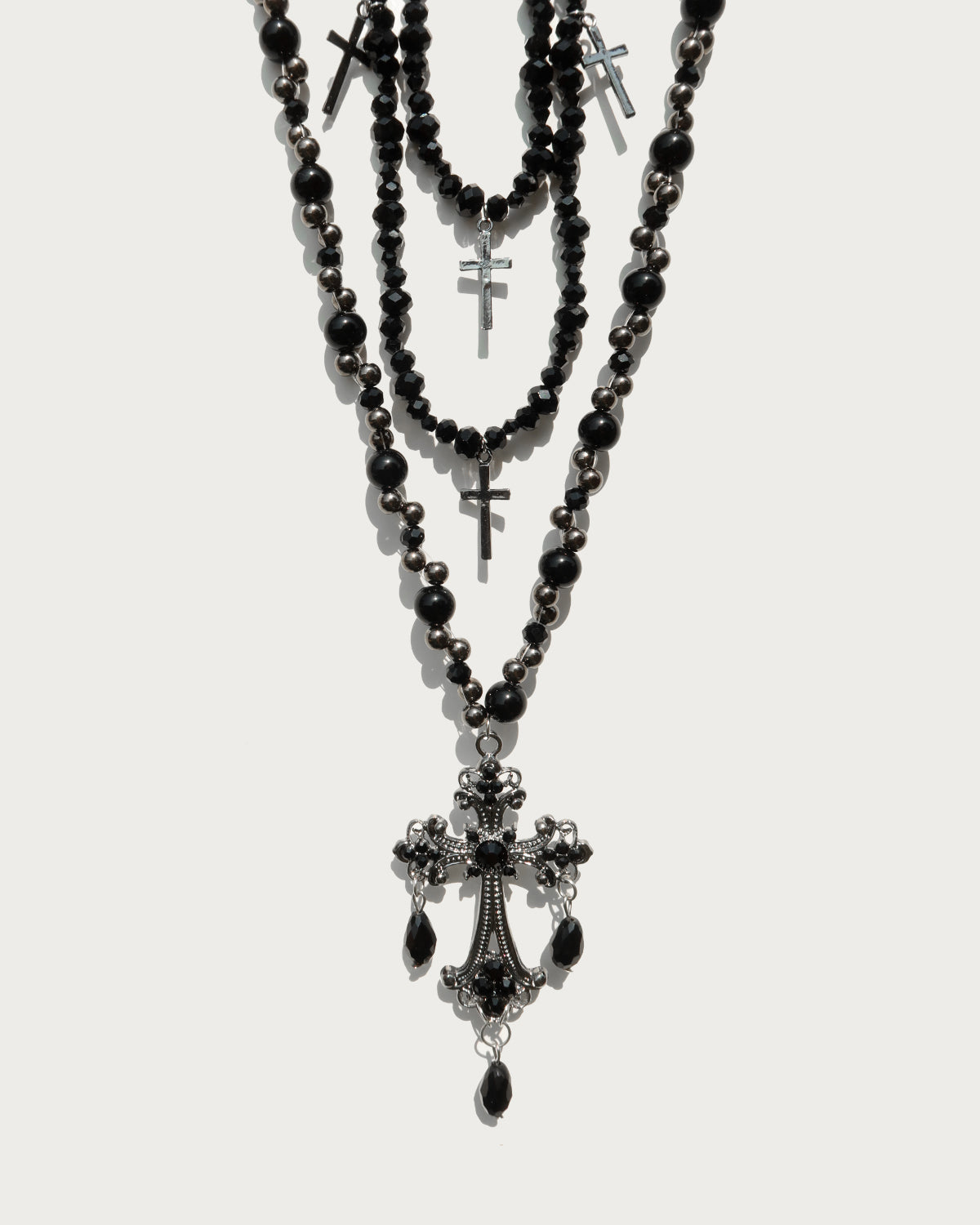 Jacqueline Black Cross Layered Necklace