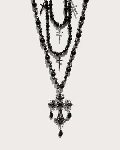 Jacqueline Black Cross Layered Necklace