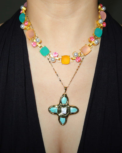 Kitty Colorful Cubic Resin Pearl Golden Necklace