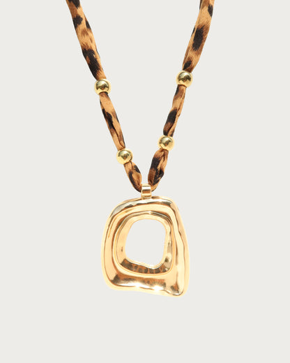 Ula Leopard Ribbon Irregular Square Pendant Necklace