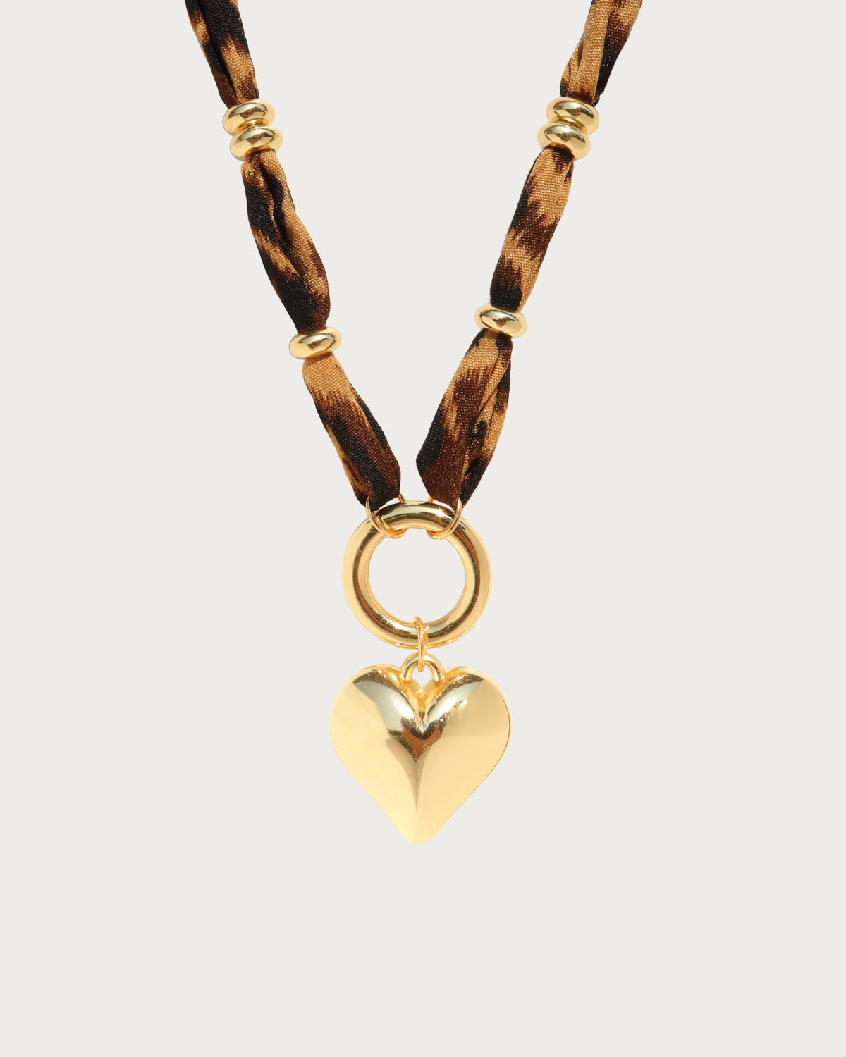 Molly Leopard Ribbon Beaded Heart Necklace