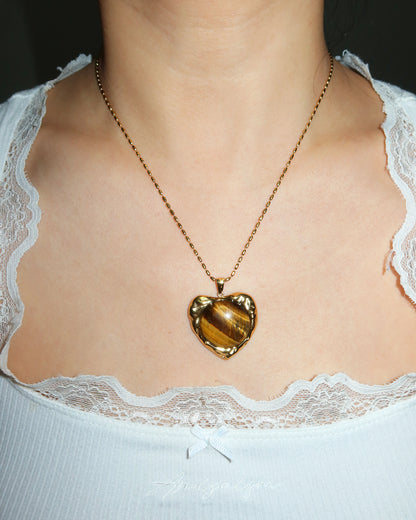 Cecilia Tiger's Eye Heart Golden Pendant Necklace