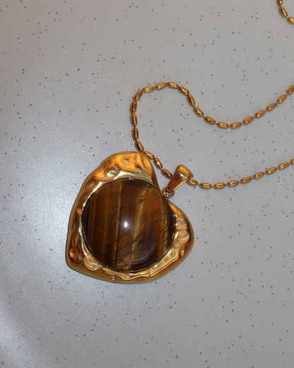 Cecilia Tiger's Eye Heart Golden Pendant Necklace