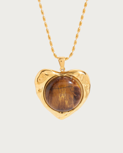 Cecilia Tiger's Eye Heart Golden Pendant Necklace