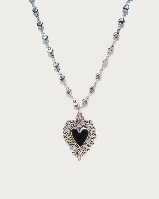 Cathy Vintage Black Heart Silver Pendant Necklace