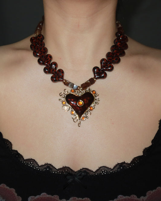 Kay Leopard Resin Heart Statement Chain Necklace