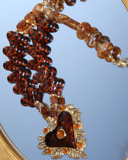 Kay Leopard Resin Heart Statement Chain Necklace