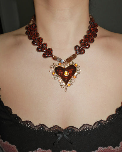 Kay Leopard Resin Heart Statement Chain Necklace