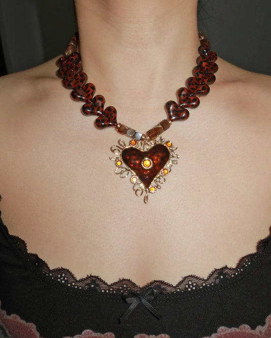 Kay Leopard Resin Heart Statement Chain Necklace