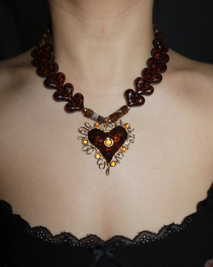 Kay Leopard Resin Heart Statement Chain Necklace