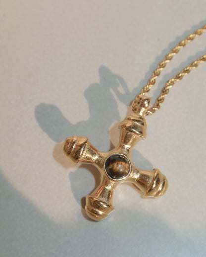 Isabel Tiger Eye Cross Golden Charm Necklace