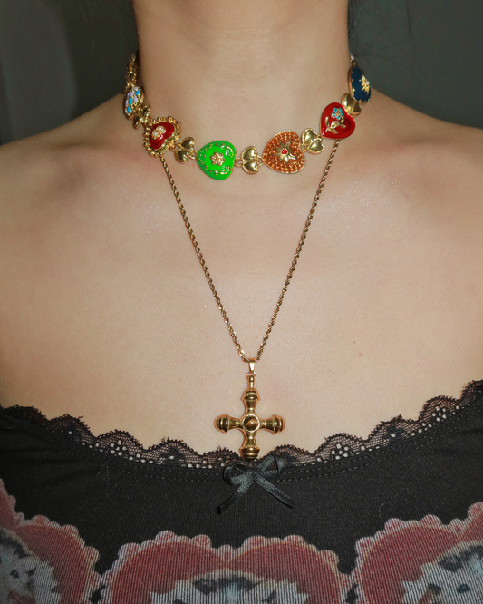 Isabel Tiger Eye Cross Golden Charm Necklace