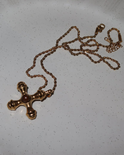 Isabel Tiger Eye Cross Golden Charm Necklace