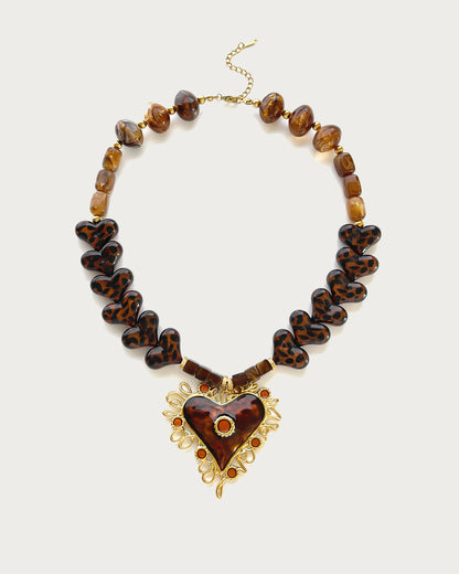 Kay Leopard Resin Heart Statement Chain Necklace