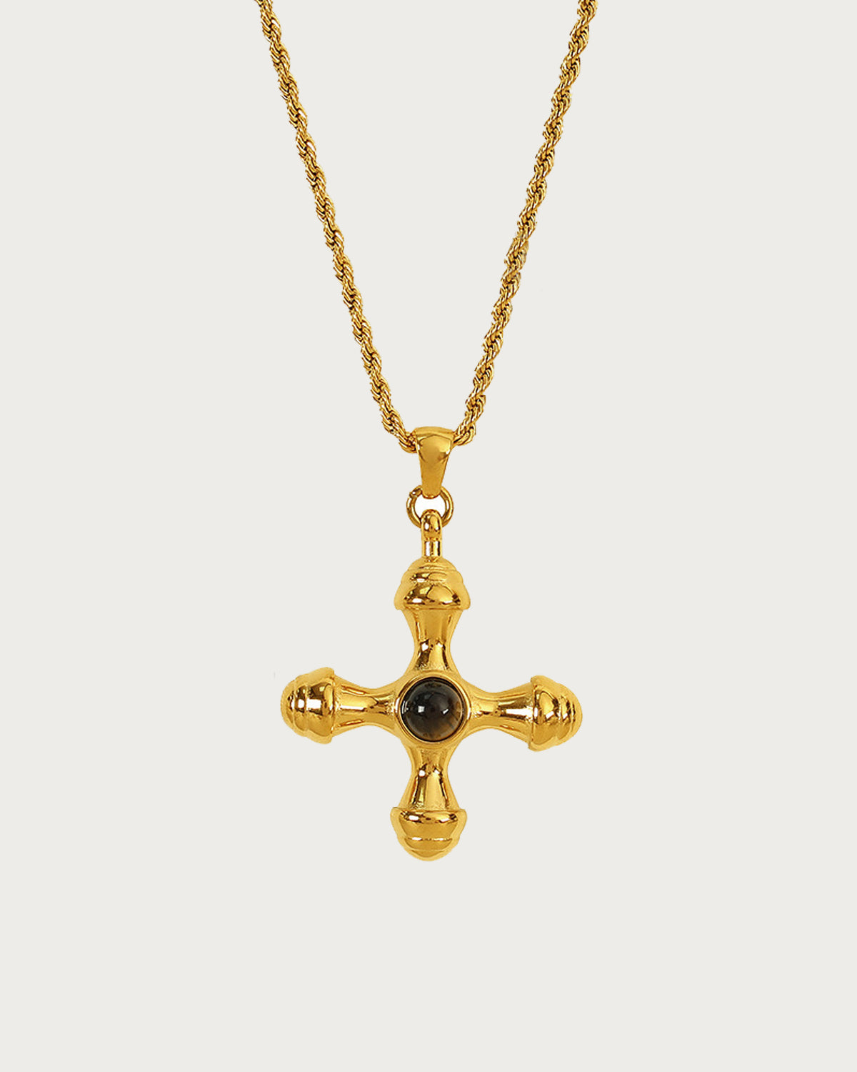 Isabel Tiger Eye Cross Golden Charm Necklace