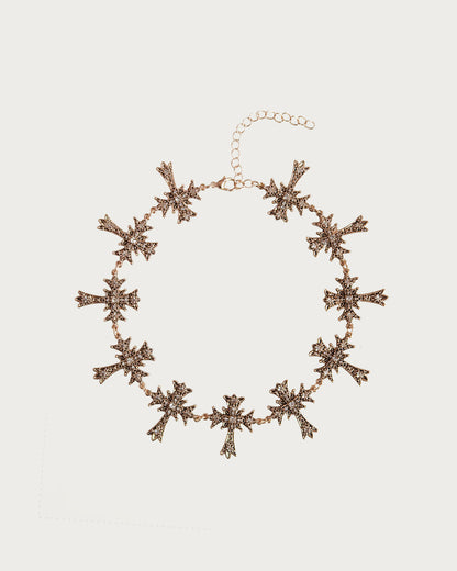 Lena Multi-Layer Cross Golden Choker Necklace