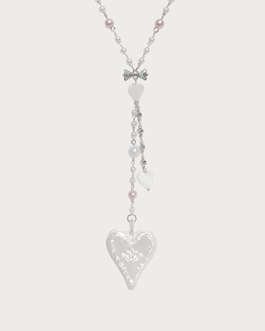 Althea Heart Long Pendant Silver Necklace