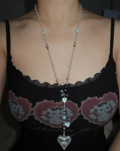 Althea Heart Long Pendant Silver Necklace