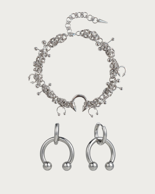 Nicola & Chloe Cool Horseshoe Silver Jewelry Set