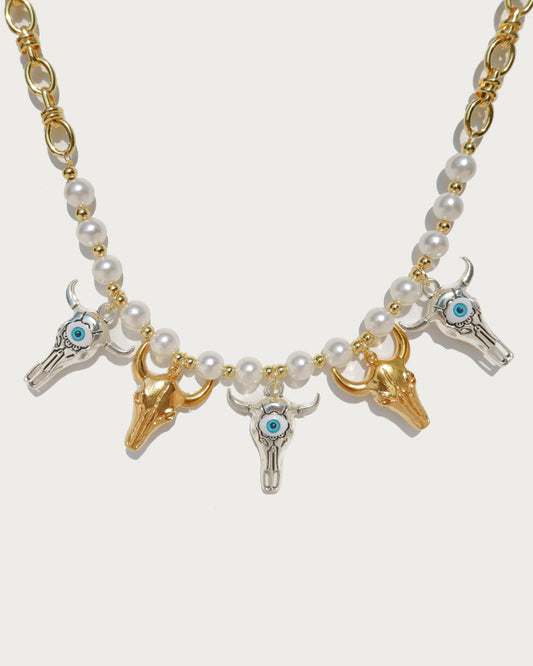 Charlotte Bull Head Pearl Statement Necklace